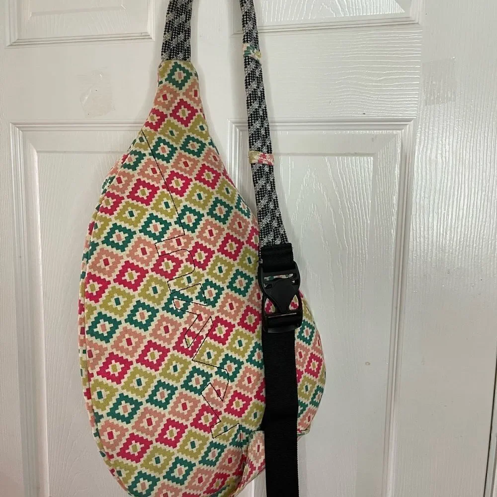 Kanu Rope sling back canvas multi color Green ,pink & Orange Aztec prints .